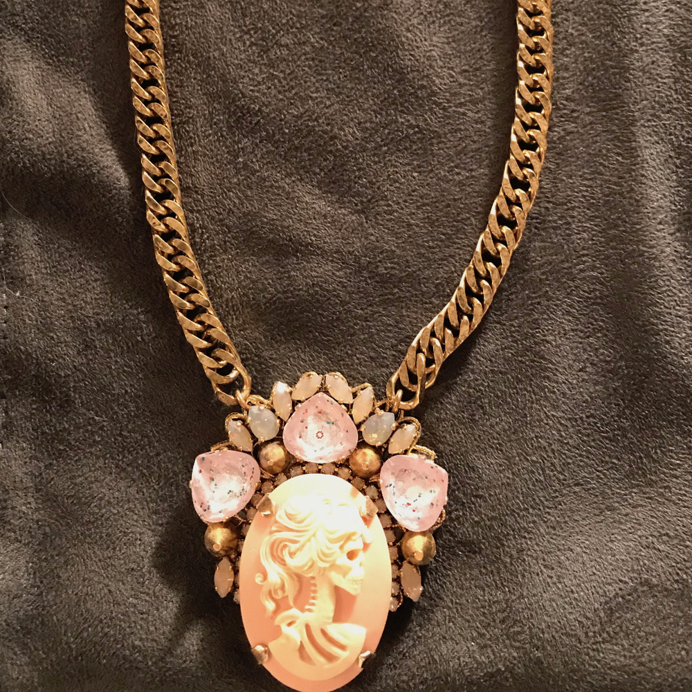 Erickson Beamon Pink and Gold Cameo Statement Necklace
